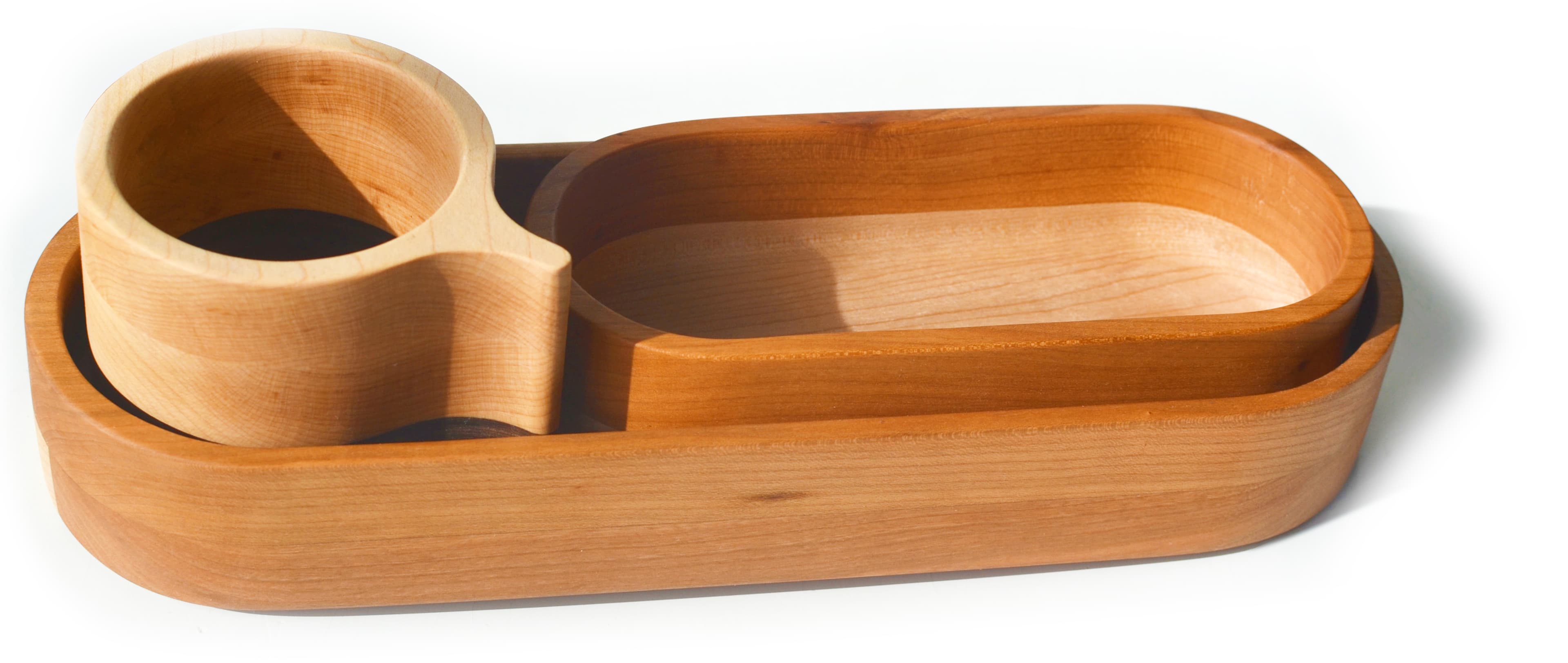 Pacifica three-piece walnut-maple-cherry tray set